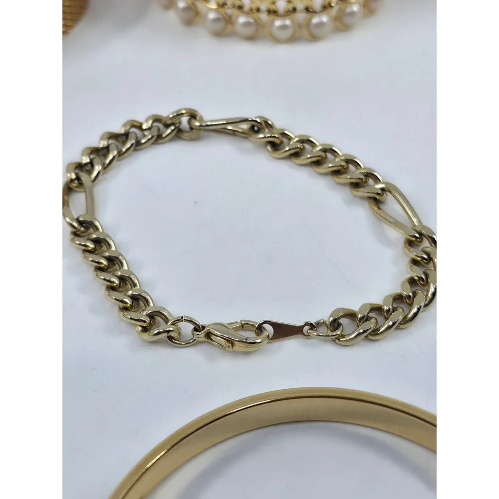 Lot of 7 Gold Tone Bracelets Mesh‎ Buckle Faux Pearl Rose Floral Enamel Bangle